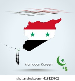 Ramadan Kareem, Feast of Ramadan in Syria , Map flag of Syria , Islamic holiday, eps 10