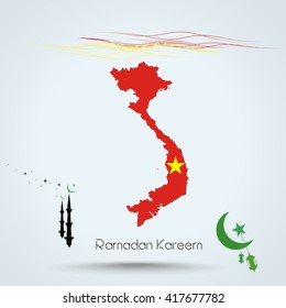 Ramadan Kareem, Feast of Ramadan in Vietnam , Map flag of Vietnam , Islamic holiday, eps 10