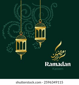Ramadan Kareem Festival Background with Islamic Golden Lanterns Arabic Calligraphy and Ornamental Swirls  Perfect for Social Media Posts Greeting Cards and Festive Posters