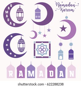 Ramadan Kareem festival flat elements on white background, vector