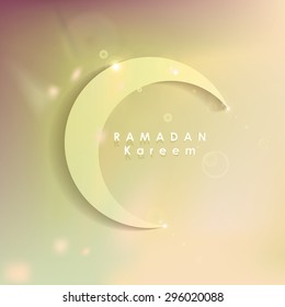 Ramadan Kareem festival greeting card with soft subtle blurred lighted background and light crescent moon