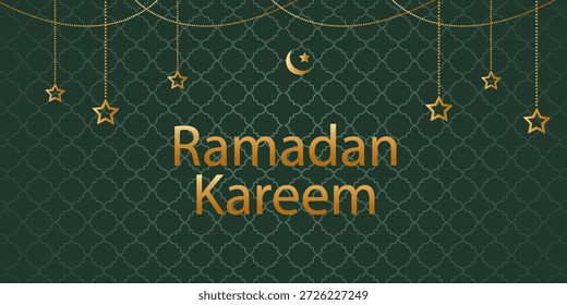 Fondo festivo de Ramadán Kareem con decoraciones doradas y motivo geométrico islámico