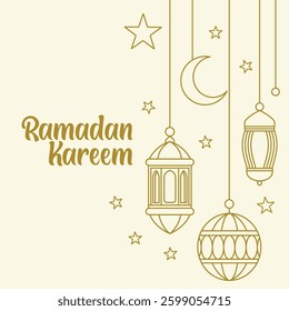 Ramadan Kareem Festive Card with Lanterns and Stars