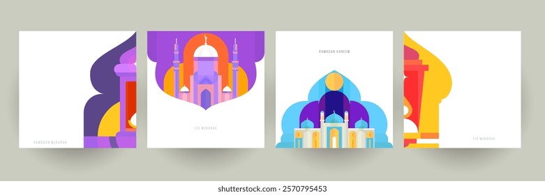 Ramadan kareem festive design composition in modern style. Set holiday concept art for branding background card, poster. Creative vector illustration.