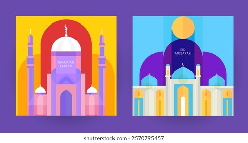 Ramadan kareem festive design composition in modern style. Set holiday concept art for branding background card, poster. Creative vector illustration.