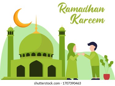 Ilustración de diseño plana Ramadan kareem con gente que lo lamenta. ilustración vectorial