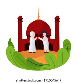 Ilustración de diseño plana Ramadan kareem con gente que lo lamenta. ilustración vectorial