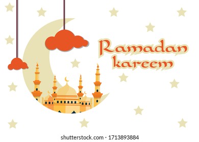 ramadan kareem flat design with mosque and moon. star  background
