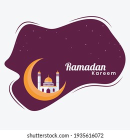 ramadan kareem with flat design mosque and crescent moon