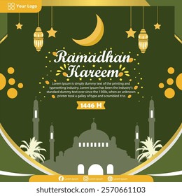 ramadan kareem flat design with mosque illustration