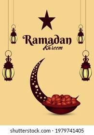 Ramadan kareem flat design poster with creative lantern
