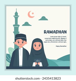 Ramadan Kareem flat design poster. vector illustration