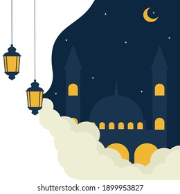 Ramadan kareem flat illustration with Mosque and lantern