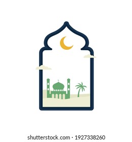 Ilustración plana Ramadan Kareem con mezquita