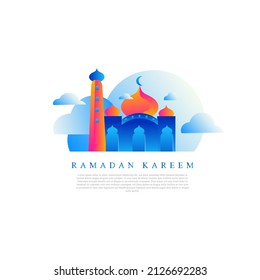 ramadan kareem flat illustration. flat mosque illustration for ramadan greeting cards, banners, posters and others