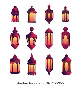 Ramadan Kareem Flat Style Background, Lantern. Oriental elements. traditional decorations, lantern vector collection.