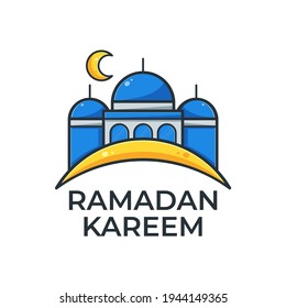 Ramadan Kareem With Flat Style Mosque and Moon Illustration
