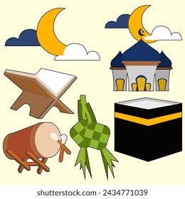 Ramadan Kareem Flat Vector Element Set for Ramadan Traditions and Sticker or Print
