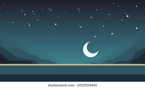 Ramadan kareem flat vector illustration with clouds, crescent moon and stars. Can be used for banners, posters, backgrounds, landing pages, greeting cards, covers, etc.