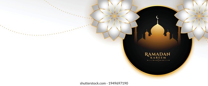 ramadan kareem flower white banner with text space