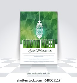 Ramadan Kareem Flyer, Islamic Holy Theme Vector Design, A4 Design - Arabic "Eid Mubarak", "be Blessed" at English