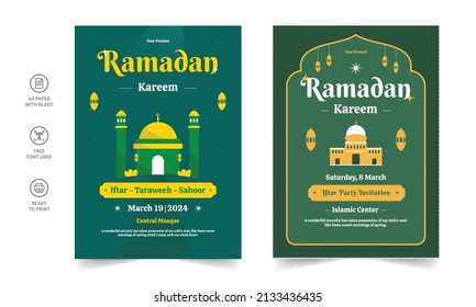 Ramadan Kareem Flyer. Ramadan Kareem conjunto de afiches o invitaciones de diseño.  diseño decorativo retro de tarjetas de felicitación o diseño de invitación