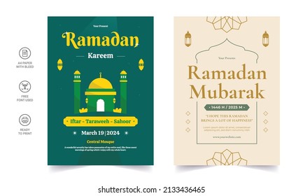 Ramadan Kareem Flyer. Ramadan Kareem conjunto de afiches o invitaciones de diseño.  diseño decorativo retro de tarjetas de felicitación o diseño de invitación
