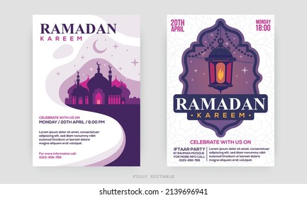 Ramadan Kareem Flyer. Ramadan Kareem Set von Plakaten oder Einladungen Design. dekorative Retro-Grußkarte oder Einladungsdesign
