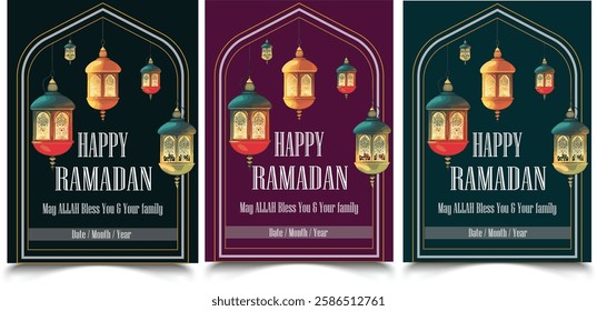 Ramadan Kareem Flyer Template. Gradient vertical poster template for Islamic Ramadan celebration. Realistic Ramadan greeting card template