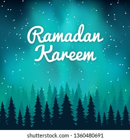 Ramadan Kareem with Forest at Night
