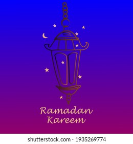 Ramadan Kareem with garadient colored lights, crescent moon and star. Traditional lanterns with Ramadan vector background. Vector design