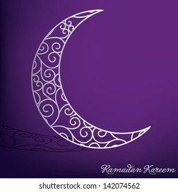 Ramadan Kareem (Generous Ramadan) filigree moon card in vector format.