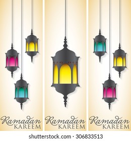 "Ramadan Kareem" (Generous Ramadan) lantern banners in vector format.