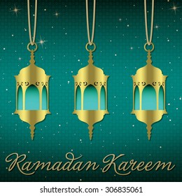 "Ramadan Kareem" (Generous Ramadan) lantern greeting card in vector format.