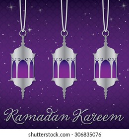 "Ramadan Kareem" (Generous Ramadan) lantern greeting card in vector format.
