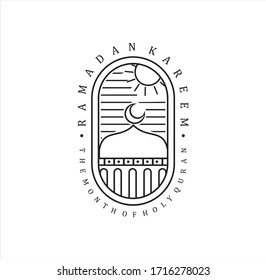 Ramadan Kareem Geometric abstract linear icon of landscape Logo Design Illustration . Mosque Logo Line Art Design 