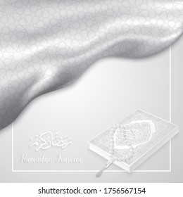 Ramadan Kareem geometric pattern with fabric vector illustration for islamic white background - Translation of text : Ramadan Kareem
