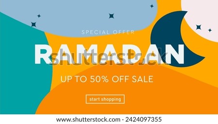 Ramadan. Ramadan Kareem with Geometric Patterns. Modern Background Concept for Advertising, Web, Poster, Social Media, Banner, Cover. 3D Sale 50% Off. Vector Illustration