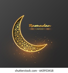 Ramadan Kareem glitter holiday design with glowing lights. Vector illustration.