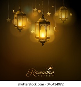 Ramadan Kareem glow arabic lantern star and islamic crescent - Translation of text : Ramadan Kareem - May Generosity Bless you during the holy month