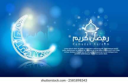 Ramadan Kareem Glow Crescent and glow mosque silhouette for Banner, Greeting Card