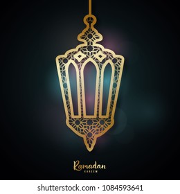 Ramadan kareem. Glowing lantern on a religious night. Vector illustration.