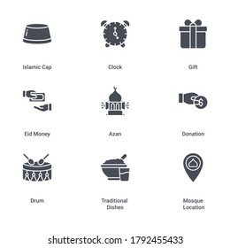 Ramadan Kareem Glyph Icon set design, Ramadan, Islamic Muslim religion and traditional theme Vector illustration.