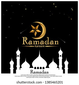 Ramadan Kareem gold beautiful greeting card with moon star icon