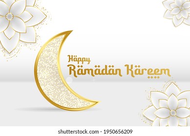 Ramadan kareem gold crescent, glitter moon. Abstract background for banner, invitation, cover or gift card.