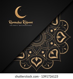 Ramadan Kareem with gold Mandala and moon background