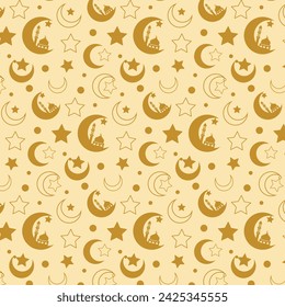 Ramadan Kareem gold pattern in Muslim style on a white background. Vector holiday illustration. Greeting card. Holiday wrapping paper. 