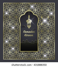 Ramadan Kareem gold patterned frame beautiful background. Greeting card