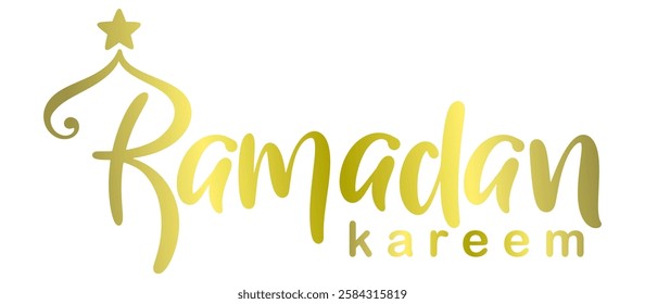 Ramadan Kareem golden brush text lettering, Ramadan Kareem Typography Design.