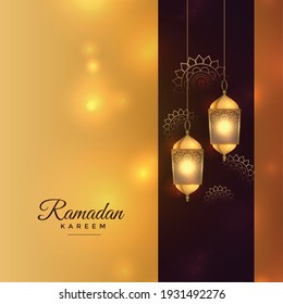 ramadan kareem golden festival card with islamic lantern background